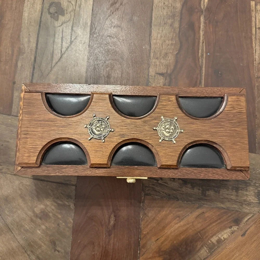 Vintage‎ Wood Brass  Leather Men's Jewelry Box 12
